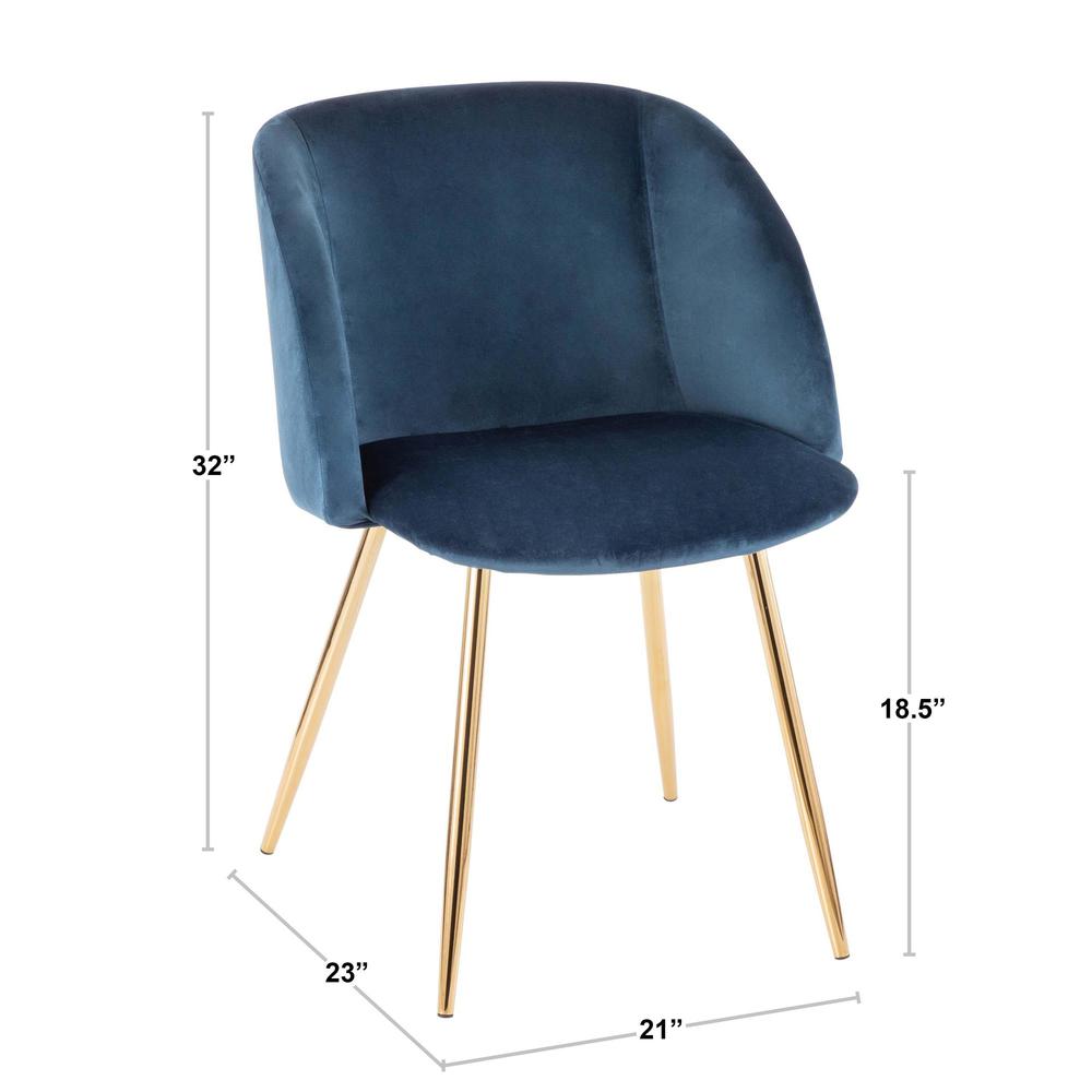 Fran Contemporary Chair in Gold Metal and Blue Velvet - Set of 2. Picture 9