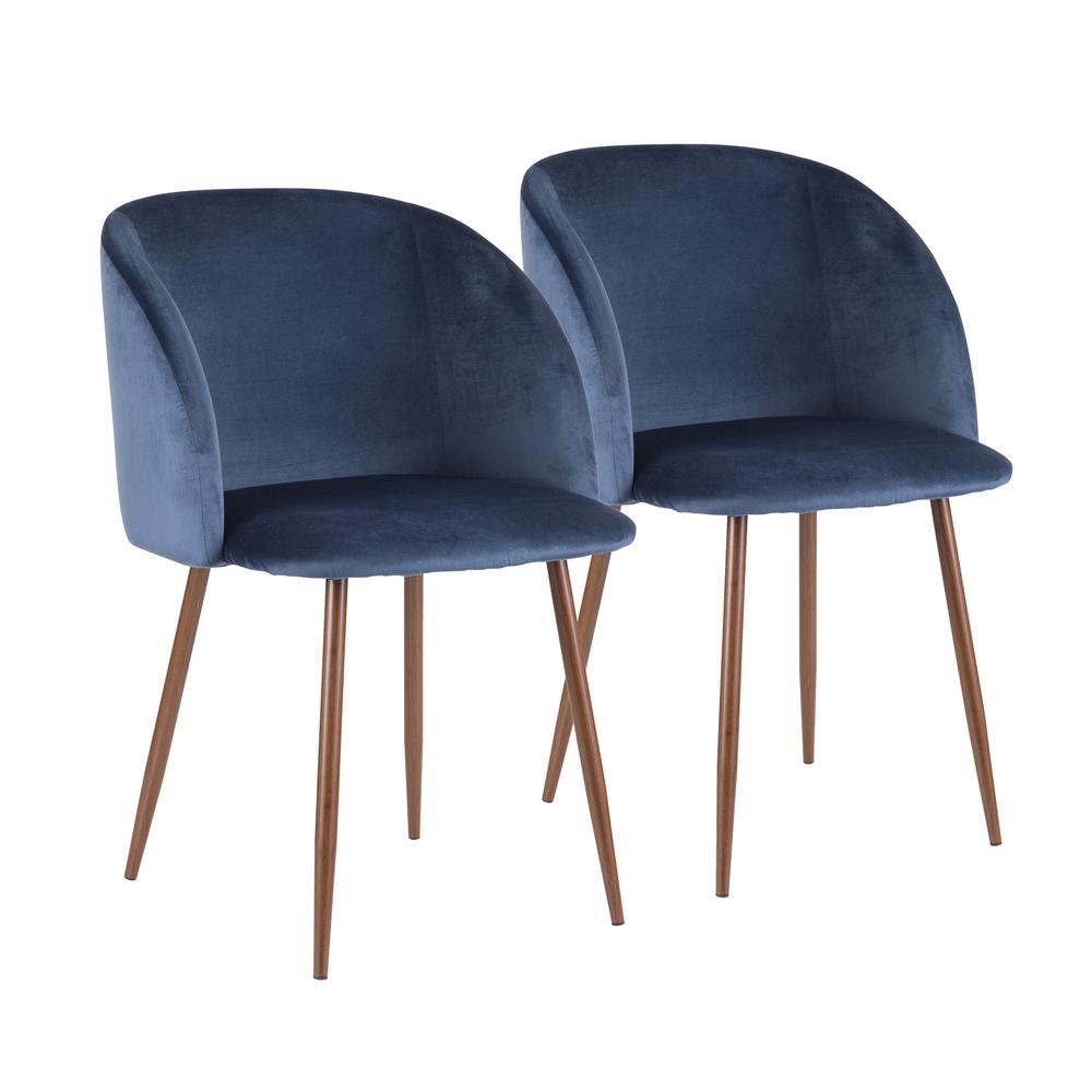 Fran Contemporary Dining Chair in Walnut and Blue Velvet - Set of 2. Picture 1