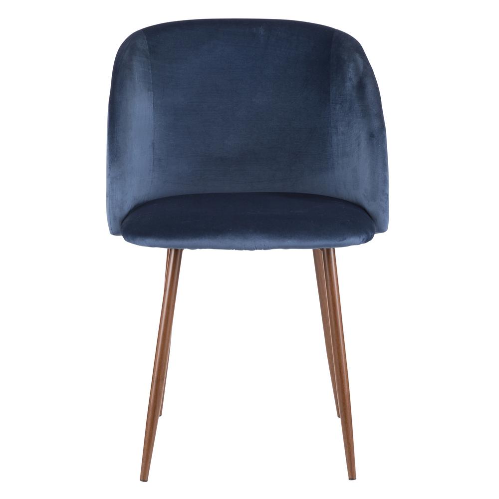 Fran Contemporary Dining Chair in Walnut and Blue Velvet - Set of 2. Picture 6