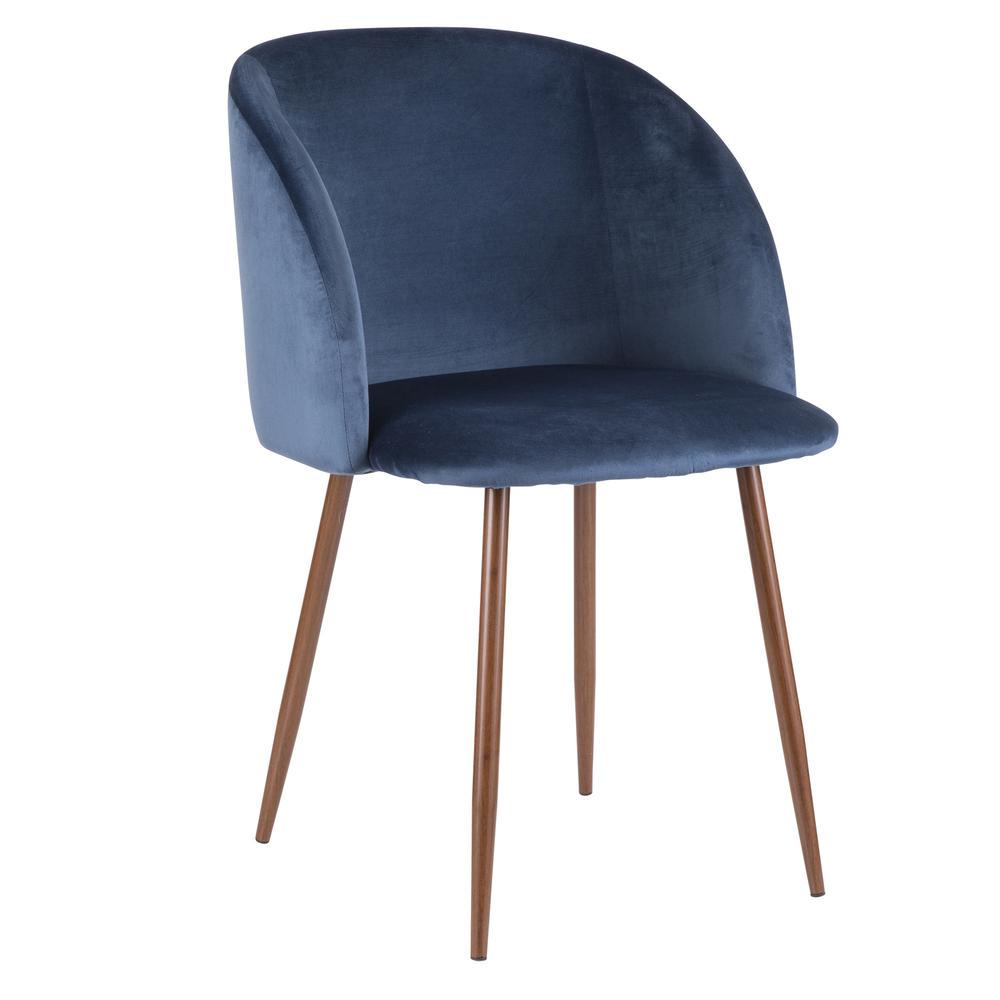 Fran Contemporary Dining Chair in Walnut and Blue Velvet - Set of 2. Picture 2