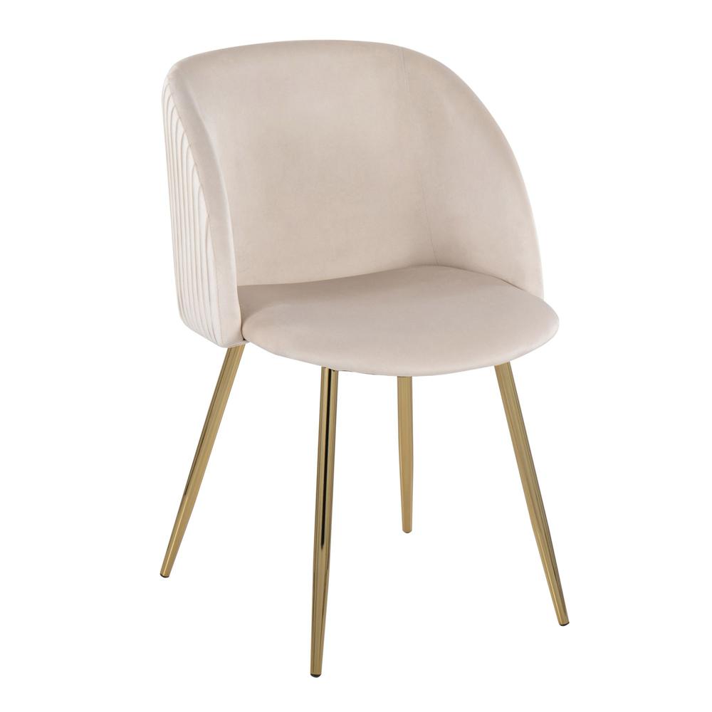 Gold Metal, White Velvet Fran Pleated Chair - Set of 2. Picture 2