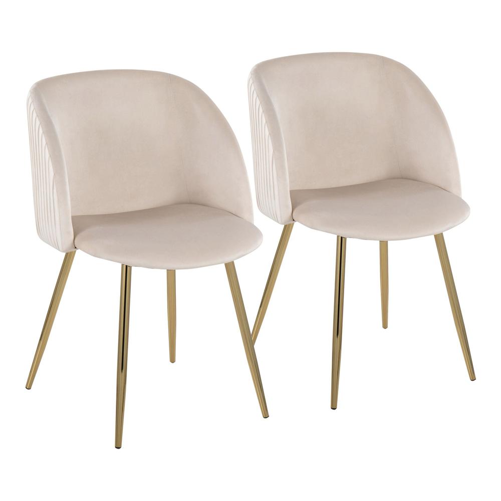Gold Metal, White Velvet Fran Pleated Chair - Set of 2. Picture 1