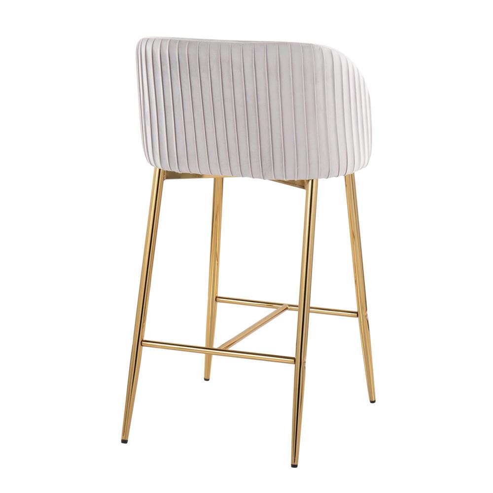 Gold Metal, Silver Velvet Fran Pleated Fixed-Height Counter Stool - Set of 2. Picture 4