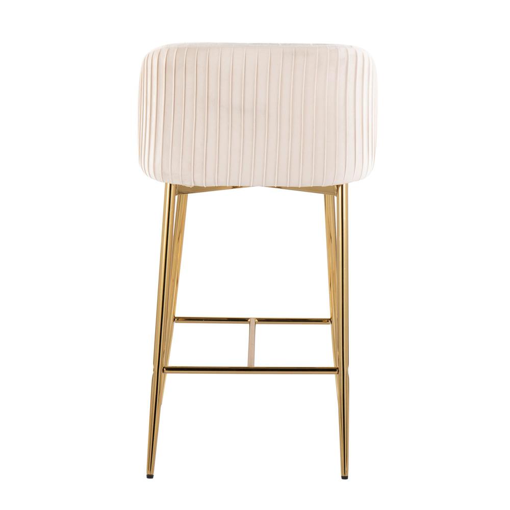 Gold Metal, White Velvet Fran Pleated Fixed-Height Counter Stool - Set of 2. Picture 5