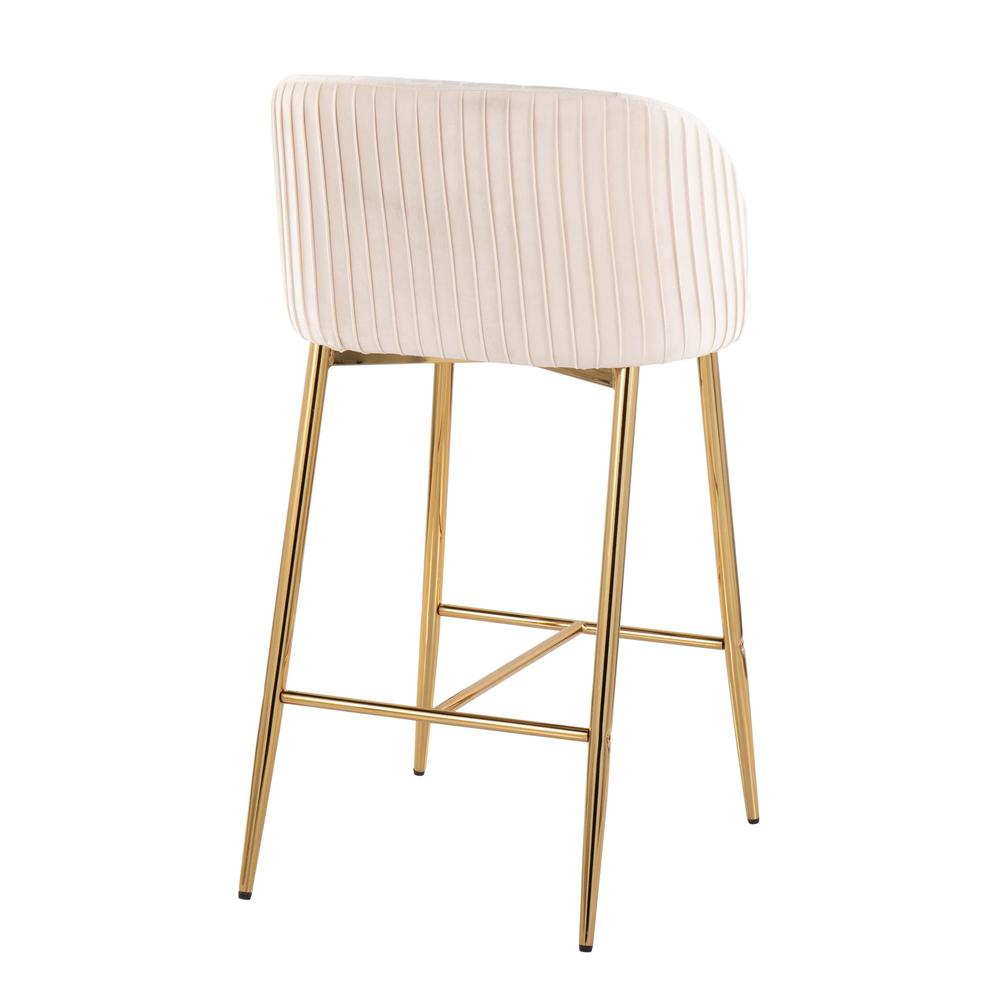 Gold Metal, White Velvet Fran Pleated Fixed-Height Counter Stool - Set of 2. Picture 4
