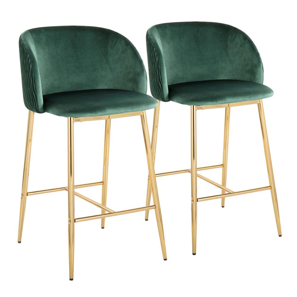 Green Fran Pleated Waves Fixed-Height Counter Stool - Set of 2. Picture 1