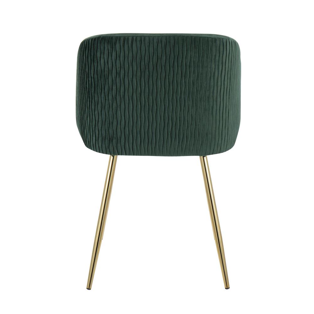 Gold Metal, Emerald Green Velvet Fran Pleated Waves Chair - Set of 2. Picture 5
