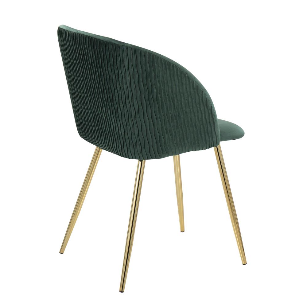 Gold Metal, Emerald Green Velvet Fran Pleated Waves Chair - Set of 2. Picture 4