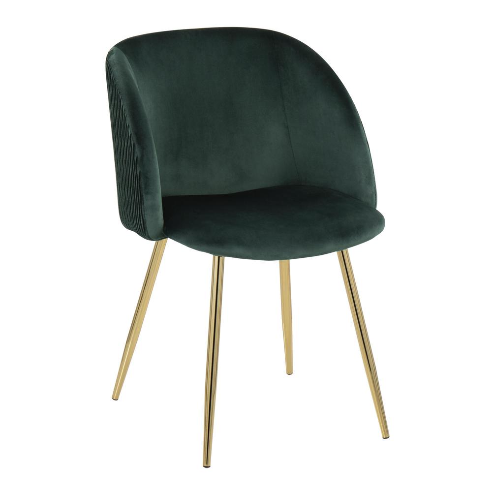 Gold Metal, Emerald Green Velvet Fran Pleated Waves Chair - Set of 2. Picture 2