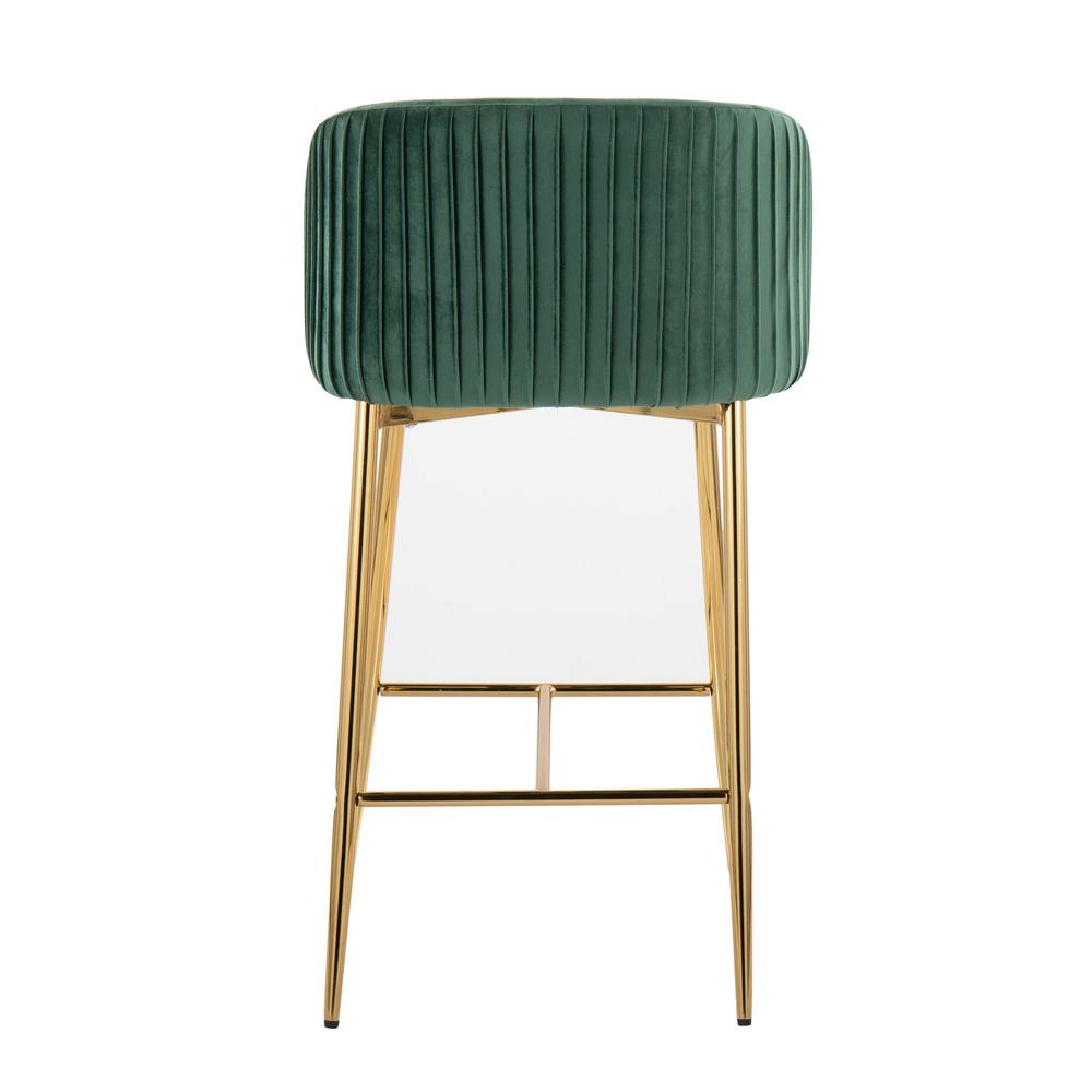 Gold Metal, Green Velvet Fran Pleated Fixed-Height Counter Stool - Set of 2. Picture 5