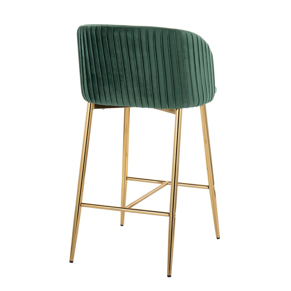 Gold Metal, Green Velvet Fran Pleated Fixed-Height Counter Stool - Set of 2. Picture 4