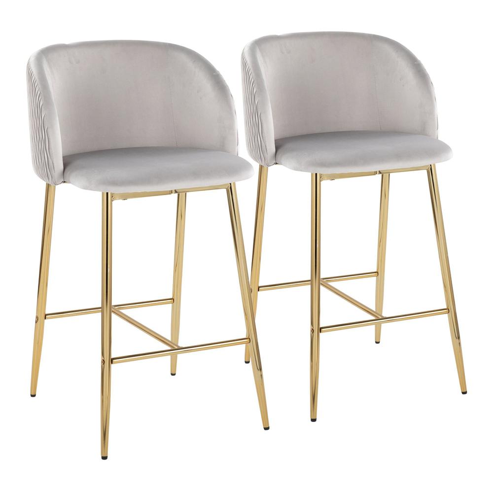 Silver Fran Pleated Waves Fixed-Height Counter Stool - Set of 2. Picture 1