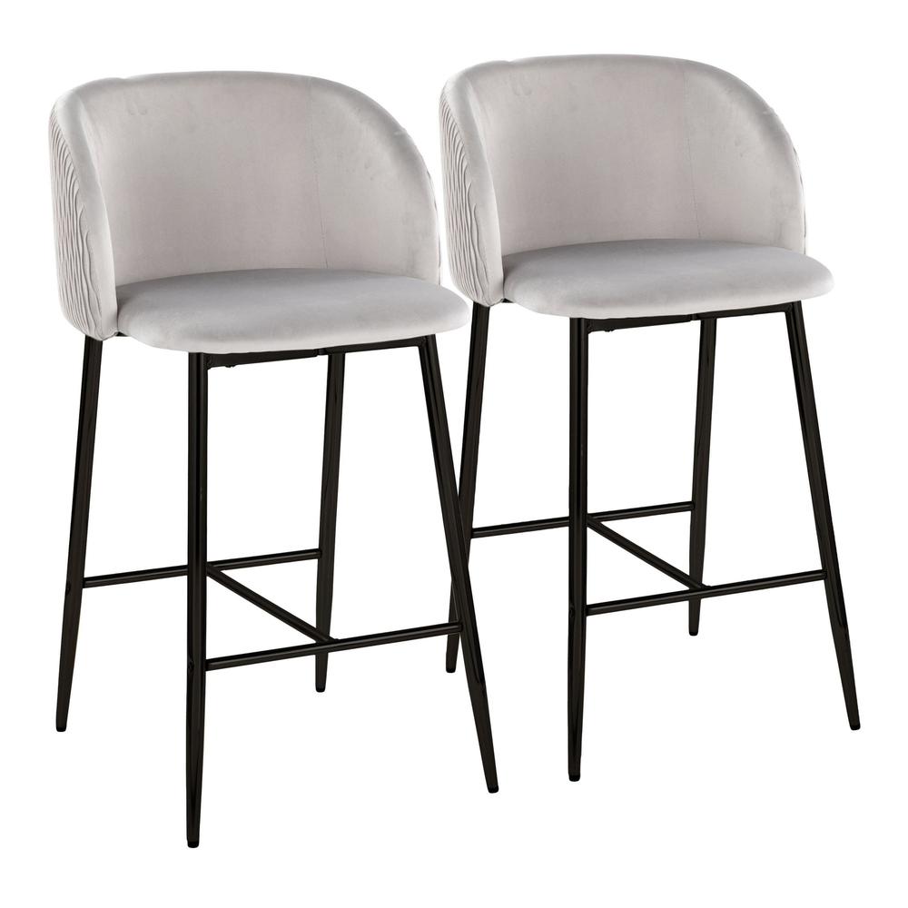 Black Fran Pleated Waves Fixed-Height Counter Stool - Set of 2. Picture 1
