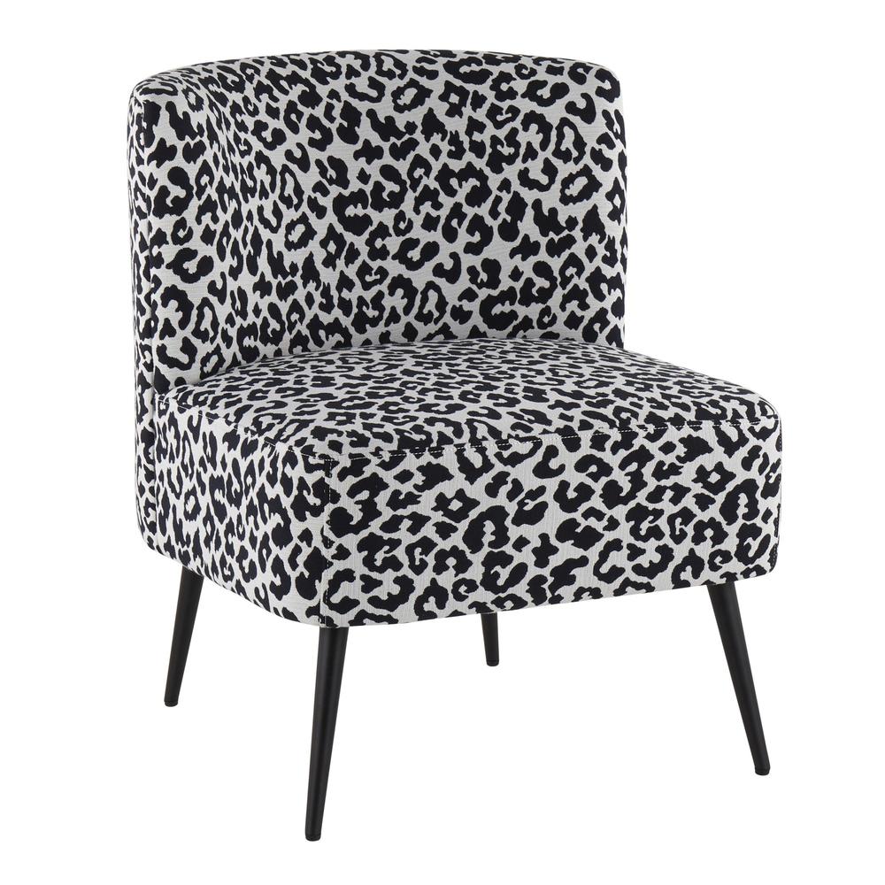 Black Steel, Black Leopard Fabric Fran Slipper Chair. Picture 1