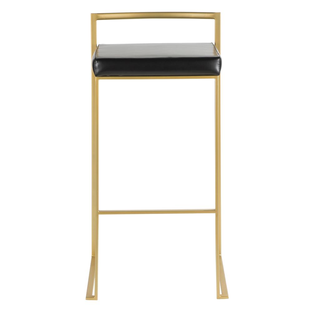 Fuji Contemporary-Glam Barstool in Gold with Black Faux Leather - Set of 2. Picture 6