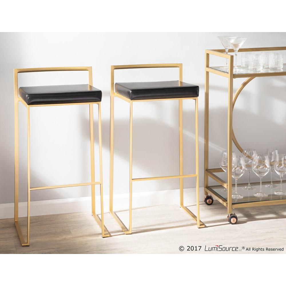 Fuji Contemporary-Glam Barstool in Gold with Black Faux Leather - Set of 2. Picture 8