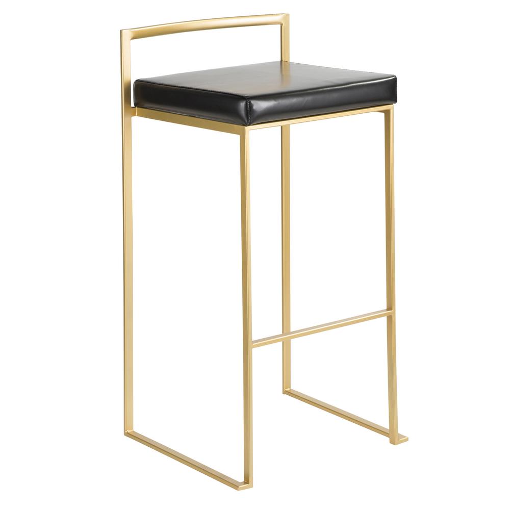 Fuji Contemporary-Glam Barstool in Gold with Black Faux Leather - Set of 2. Picture 2