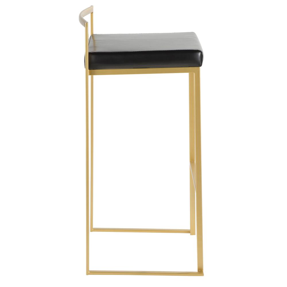 Fuji Contemporary-Glam Barstool in Gold with Black Faux Leather - Set of 2. Picture 3