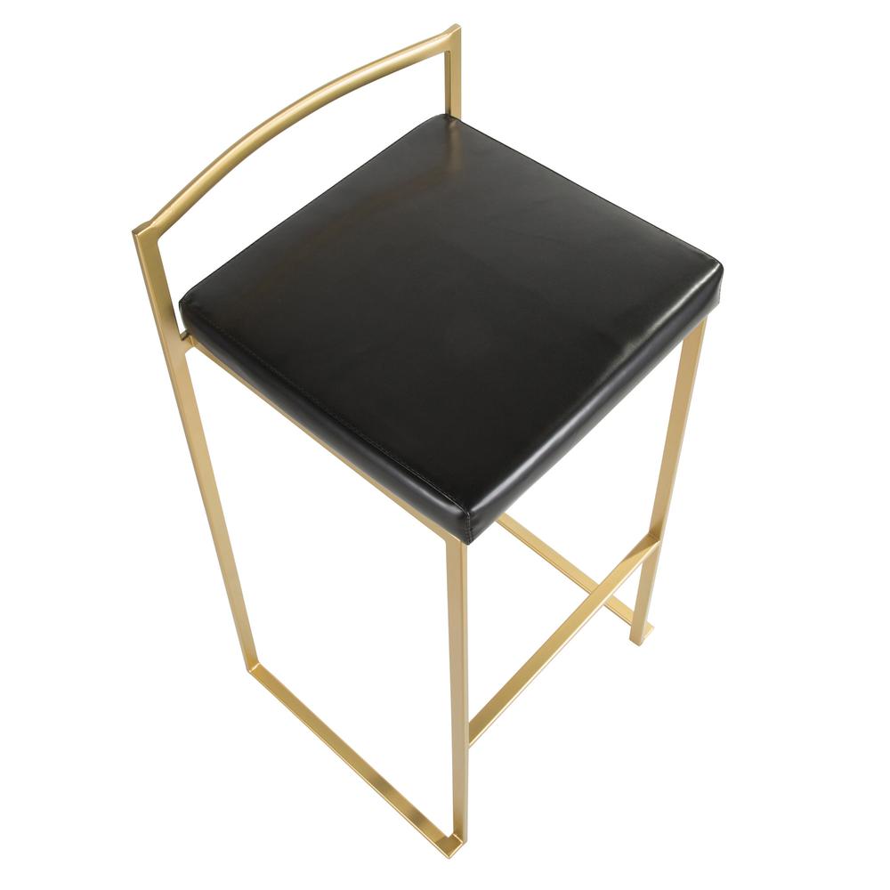 Fuji Contemporary-Glam Barstool in Gold with Black Faux Leather - Set of 2. Picture 7