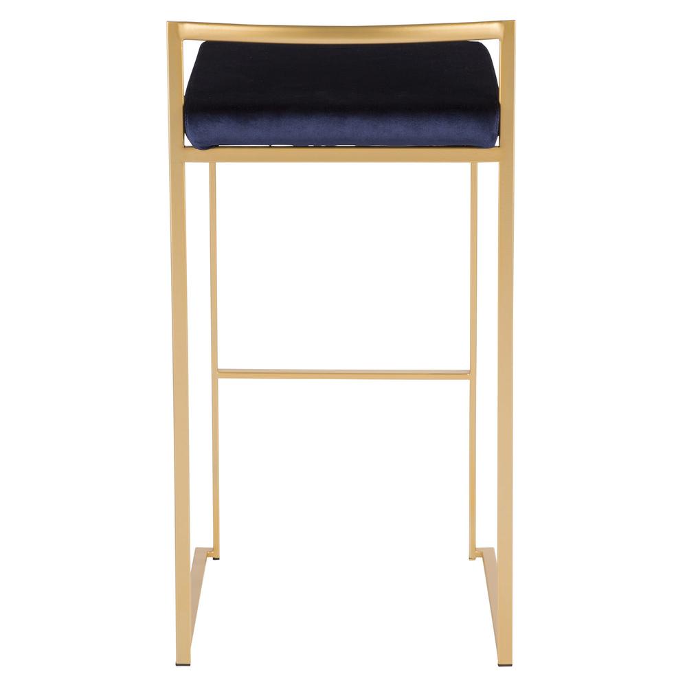 Fuji Contemporary-Glam Stackable Barstool in Gold with Blue Velvet Cushion - Set of 2. Picture 5