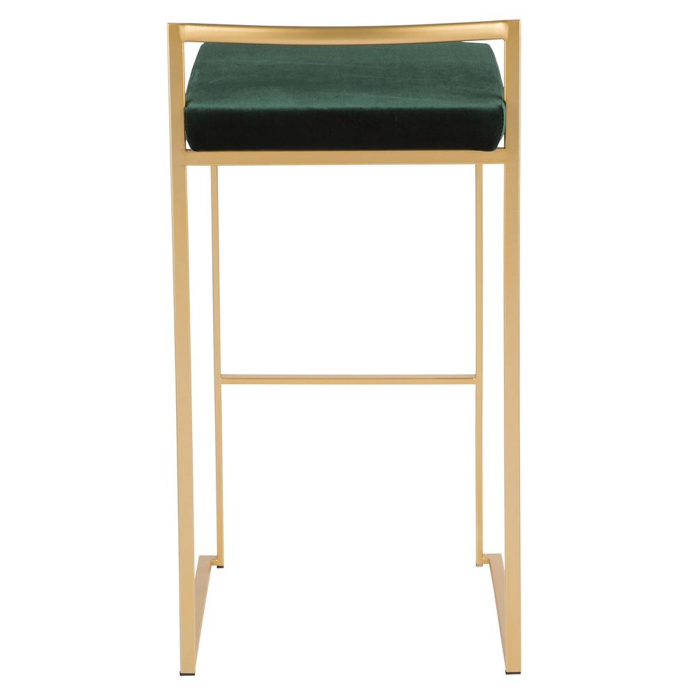 Fuji Contemporary-Glam Stackable Barstool in Gold with Green Velvet Cushion - Set of 2. Picture 5