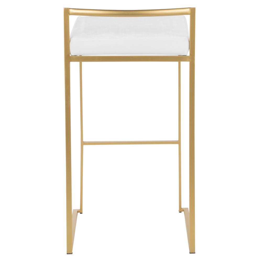 Fuji Contemporary-Glam Stackable Barstool in Gold with White Velvet Cushion - Set of 2. Picture 5