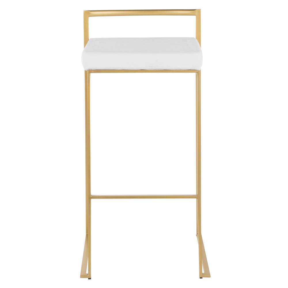 Fuji Contemporary-Glam Stackable Barstool in Gold with White Velvet Cushion - Set of 2. Picture 6