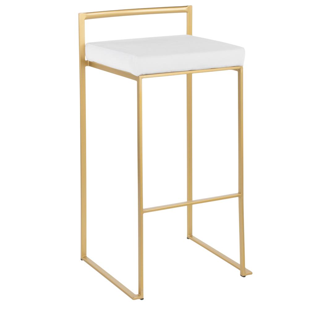 Fuji Contemporary-Glam Stackable Barstool in Gold with White Velvet Cushion - Set of 2. Picture 2