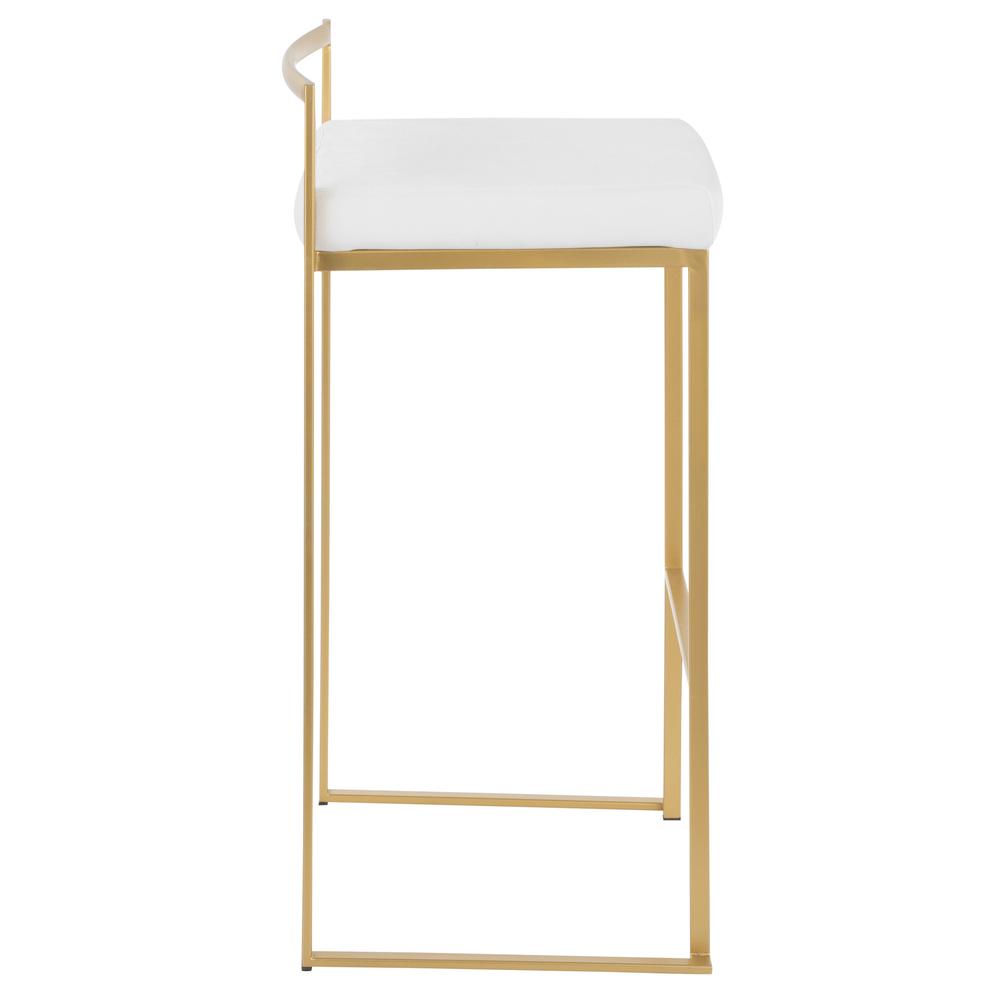 Fuji Contemporary-Glam Stackable Barstool in Gold with White Velvet Cushion - Set of 2. Picture 3