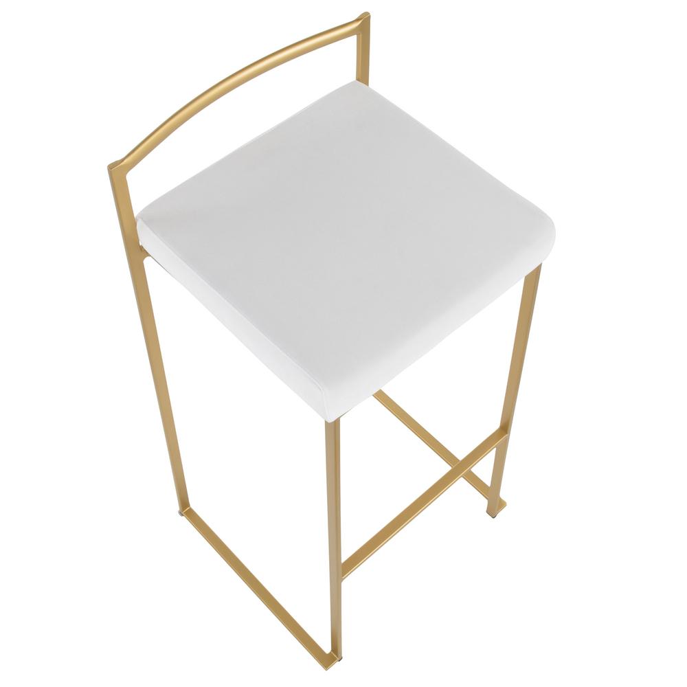 Fuji Contemporary-Glam Stackable Barstool in Gold with White Velvet Cushion - Set of 2. Picture 7