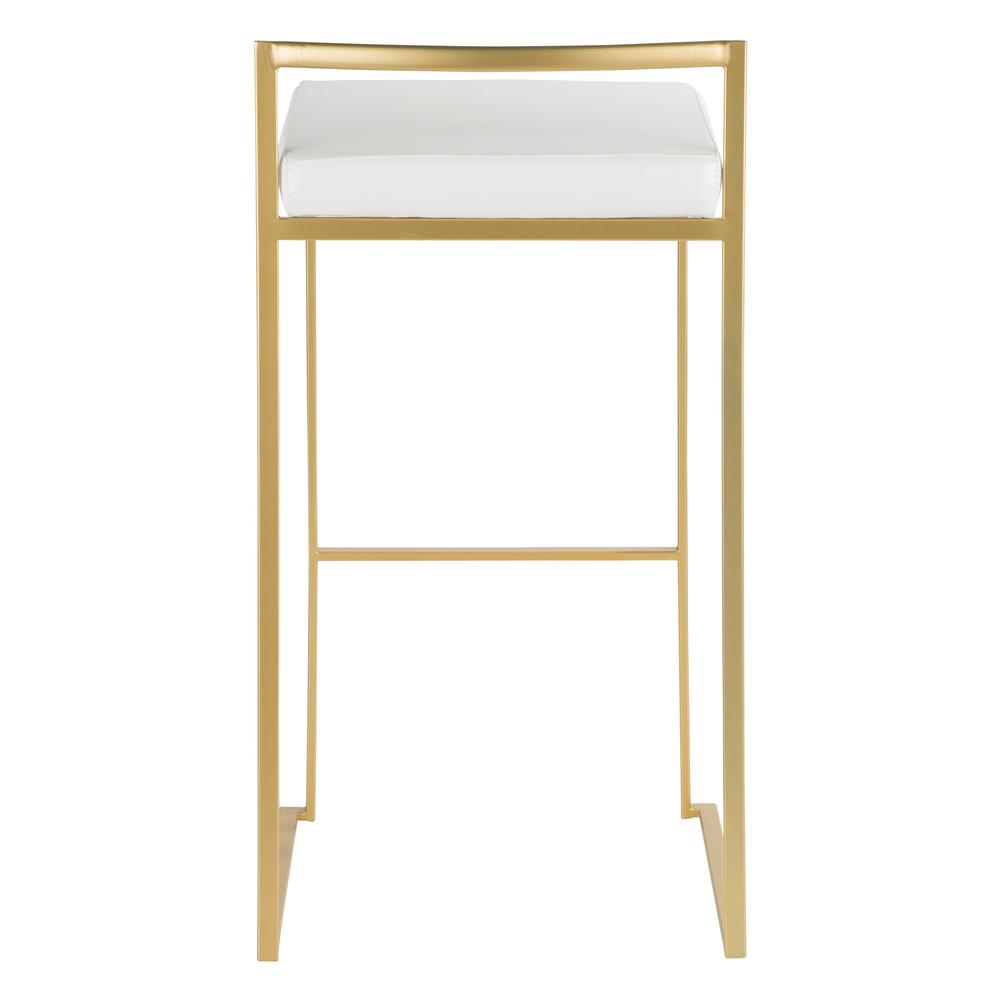 Fuji Contemporary-Glam Barstool in Gold with White Faux Leather - Set of 2. Picture 5
