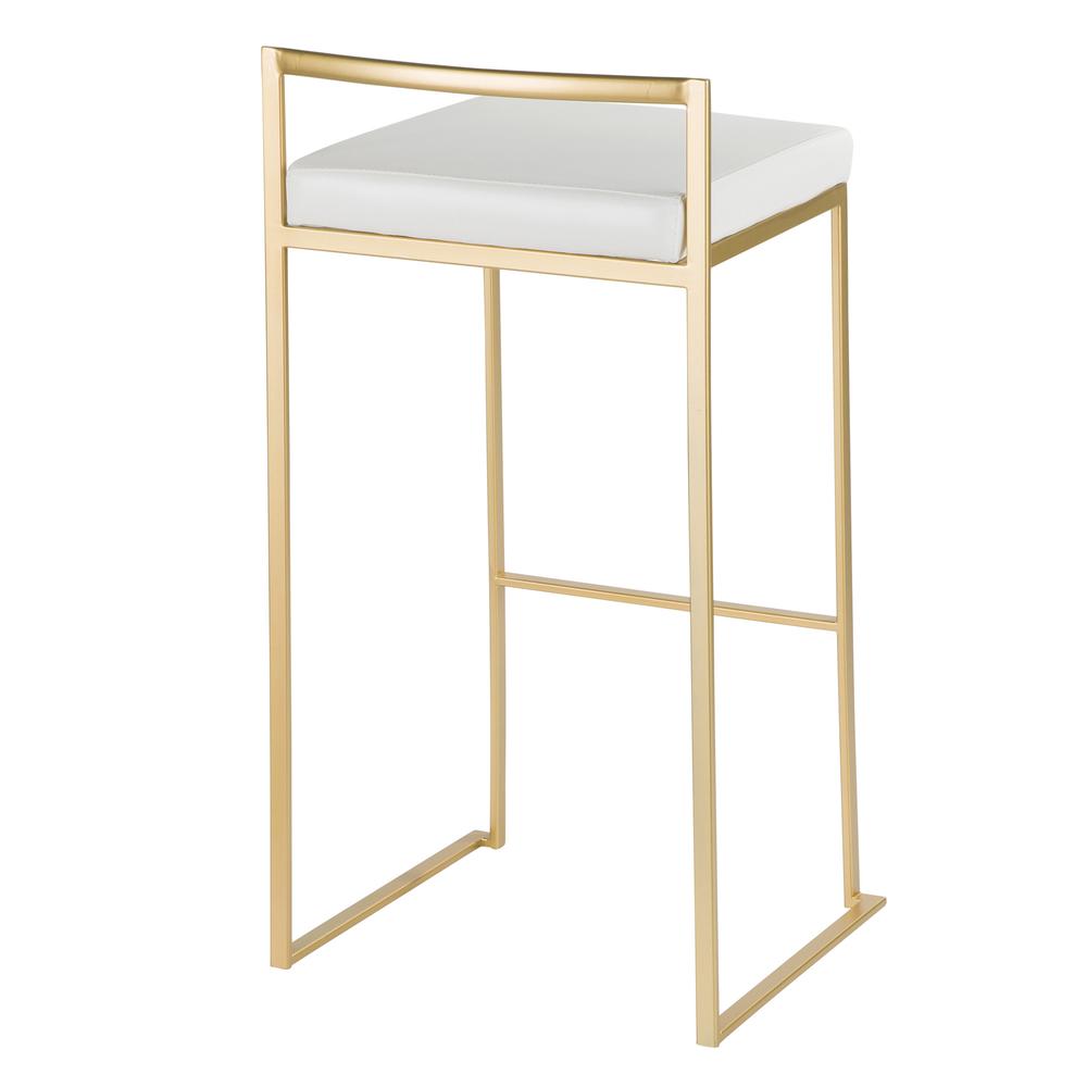 Fuji Contemporary-Glam Barstool in Gold with White Faux Leather - Set of 2. Picture 4