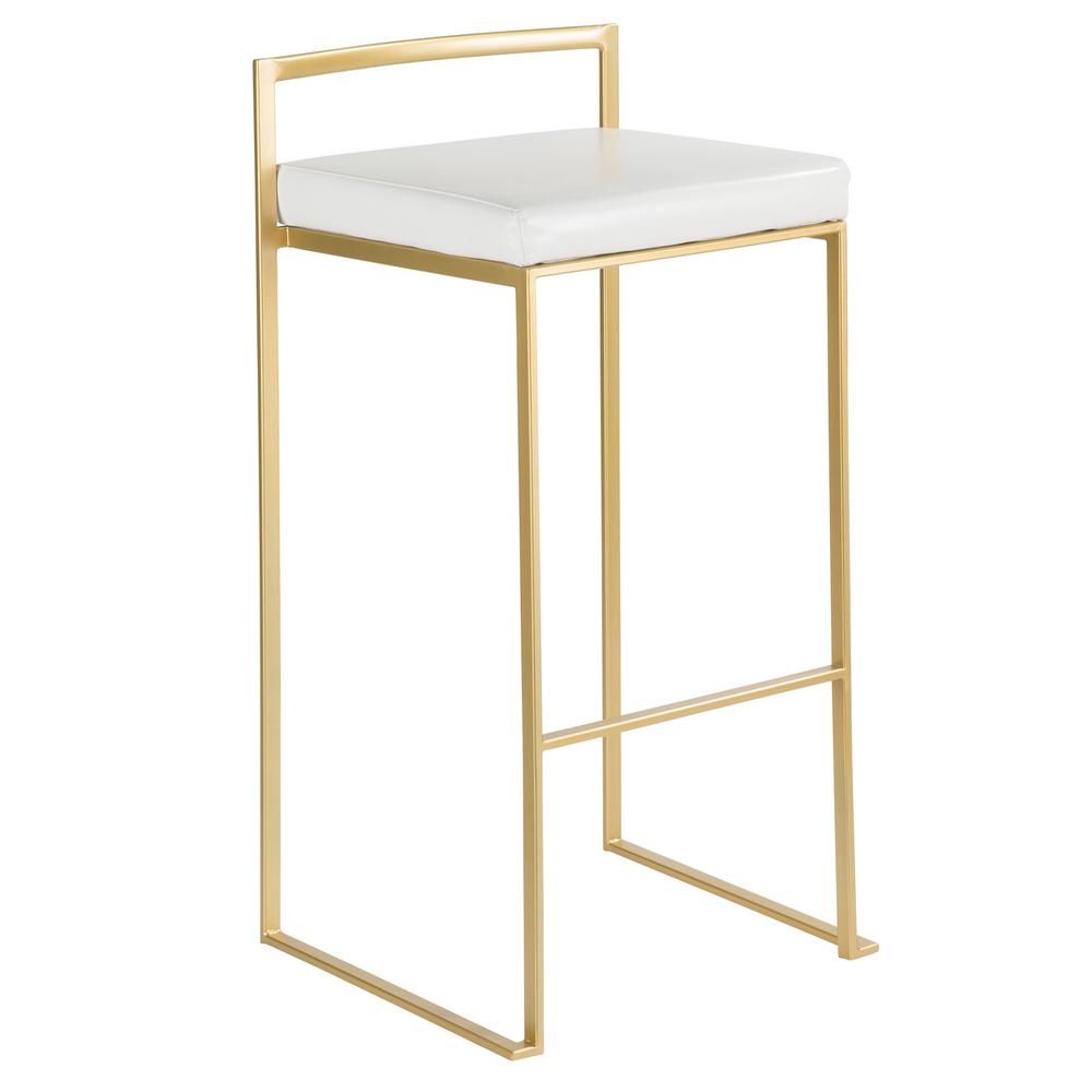 Fuji Contemporary-Glam Barstool in Gold with White Faux Leather - Set of 2. Picture 2
