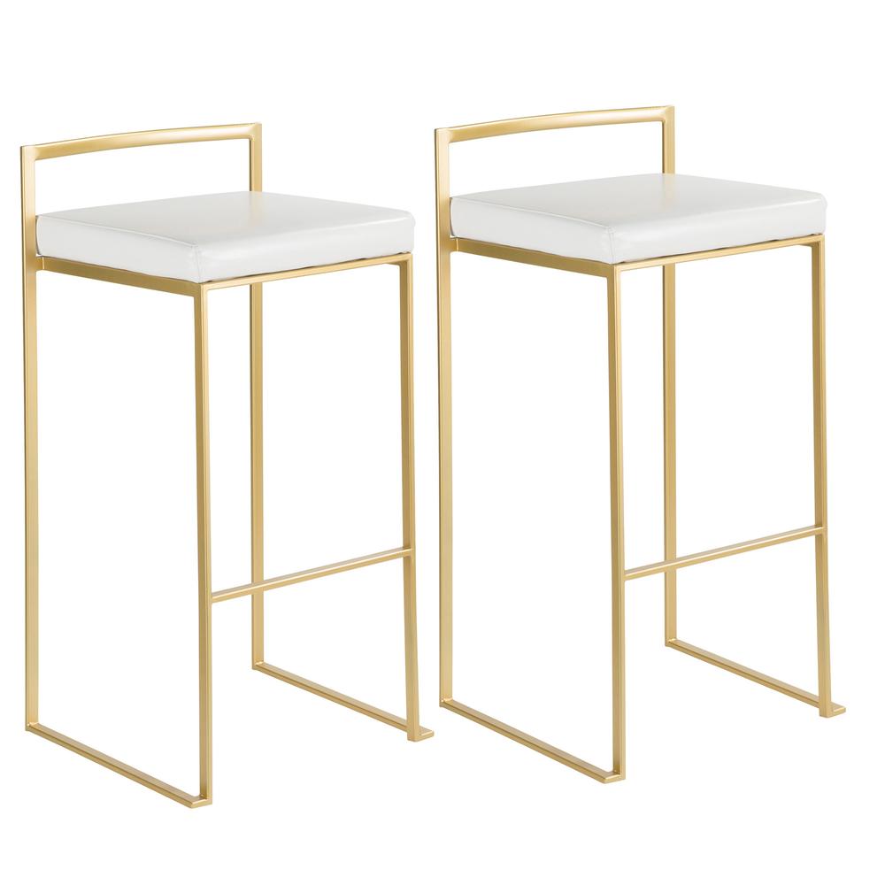 Fuji Contemporary-Glam Barstool in Gold with White Faux Leather - Set of 2. Picture 1