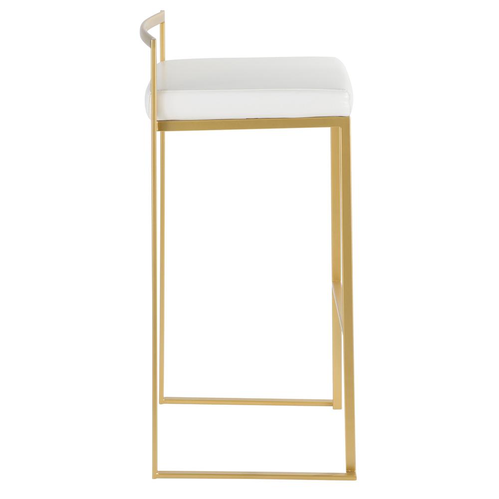 Fuji Contemporary-Glam Barstool in Gold with White Faux Leather - Set of 2. Picture 3
