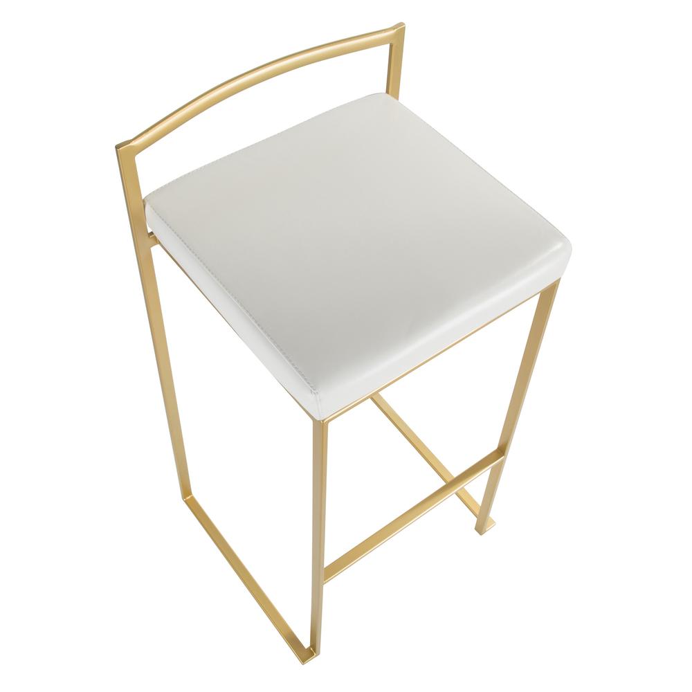 Fuji Contemporary-Glam Barstool in Gold with White Faux Leather - Set of 2. Picture 7