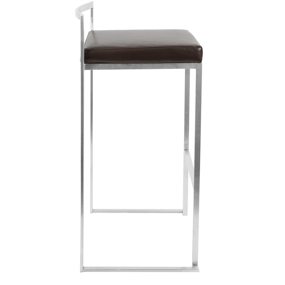 Fuji Contemporary Stackable Barstool with Brown Faux Leather - Set of 2. Picture 3