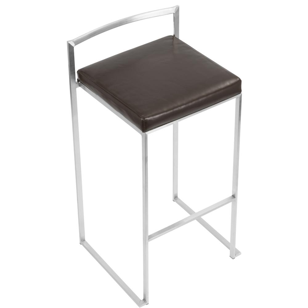Fuji Contemporary Stackable Barstool with Brown Faux Leather - Set of 2. Picture 7