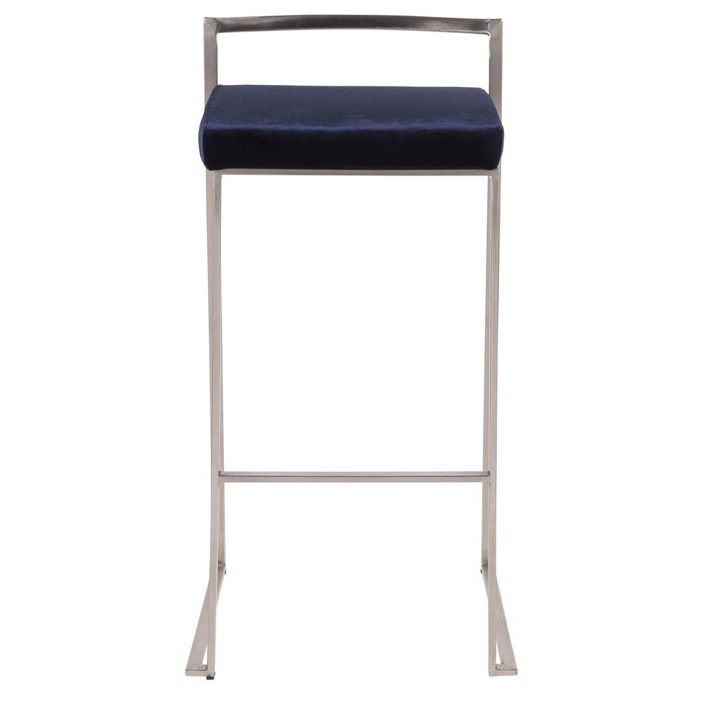 Fuji Contemporary Stackable Barstool in Stainless Steel with Blue Velvet Cushion - Set of 2. Picture 6