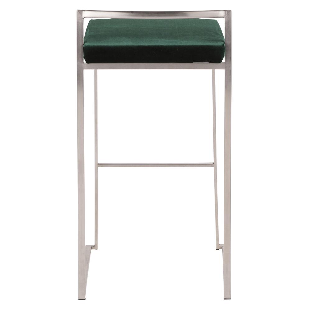Fuji Contemporary Stackable Barstool in Stainless Steel with Green Velvet Cushion - Set of 2. Picture 5
