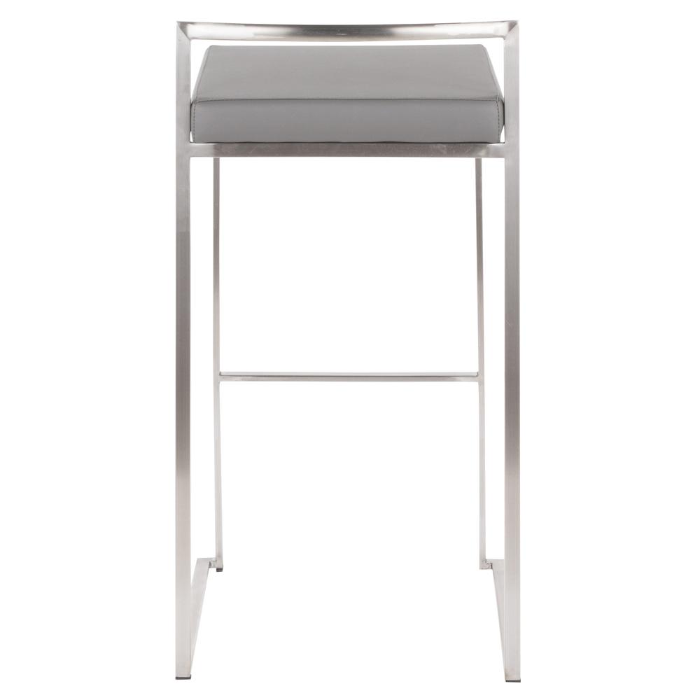Fuji Contemporary Stackable Barstool in Stainless Steel with Grey Faux Leather Cushion - Set of 2. Picture 5