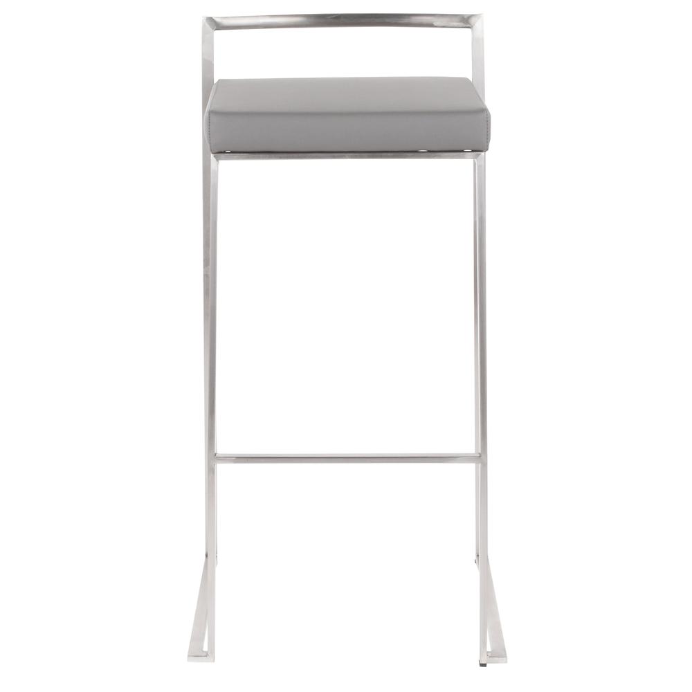 Fuji Contemporary Stackable Barstool in Stainless Steel with Grey Faux Leather Cushion - Set of 2. Picture 6