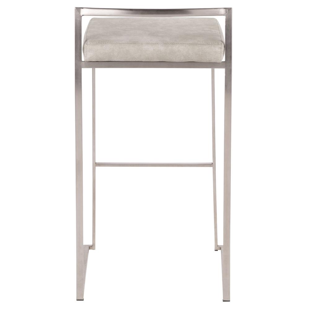 Fuji Contemporary Stackable Barstool in Stainless Steel with Light Grey Cowboy Fabric Cushion - Set of 2. Picture 5