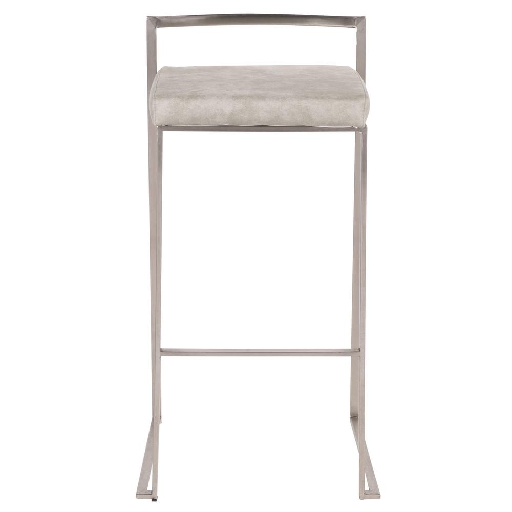 Fuji Contemporary Stackable Barstool in Stainless Steel with Light Grey Cowboy Fabric Cushion - Set of 2. Picture 6