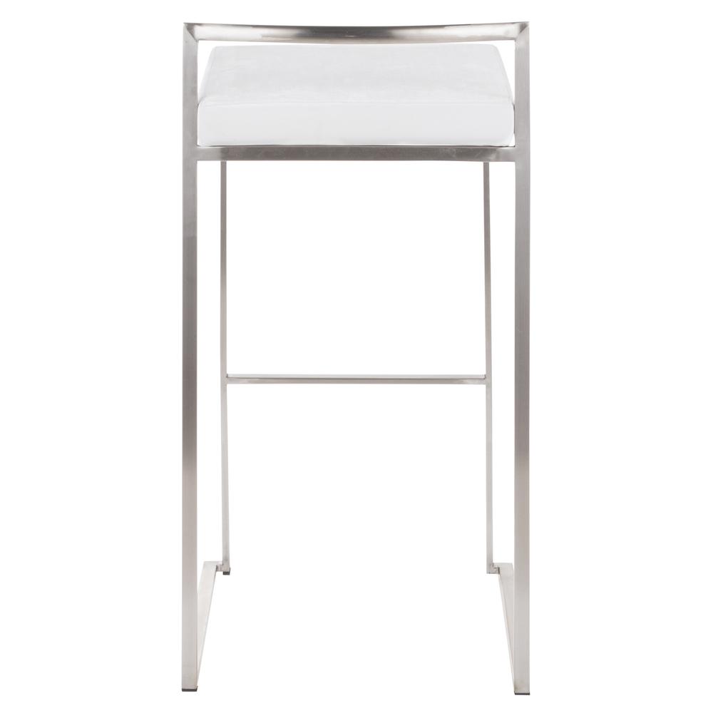 Fuji Contemporary Stackable Barstool in Stainless Steel with White Velvet Cushion - Set of 2. Picture 5