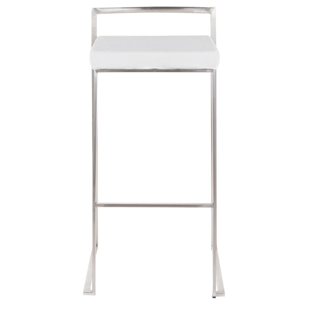 Fuji Contemporary Stackable Barstool in Stainless Steel with White Velvet Cushion - Set of 2. Picture 6