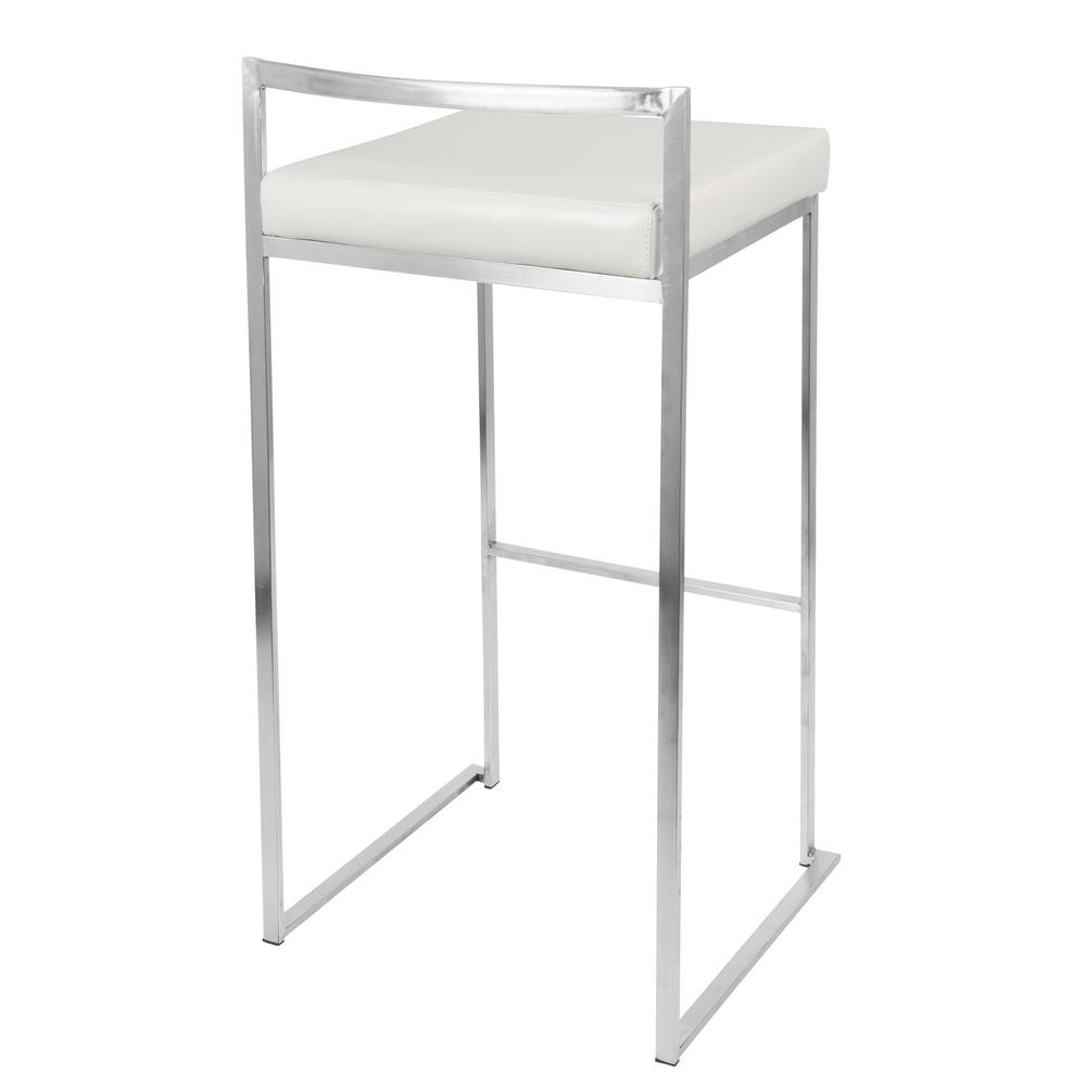 Fuji Contemporary Stackable Barstool with White Faux Leather - Set of 2. Picture 4