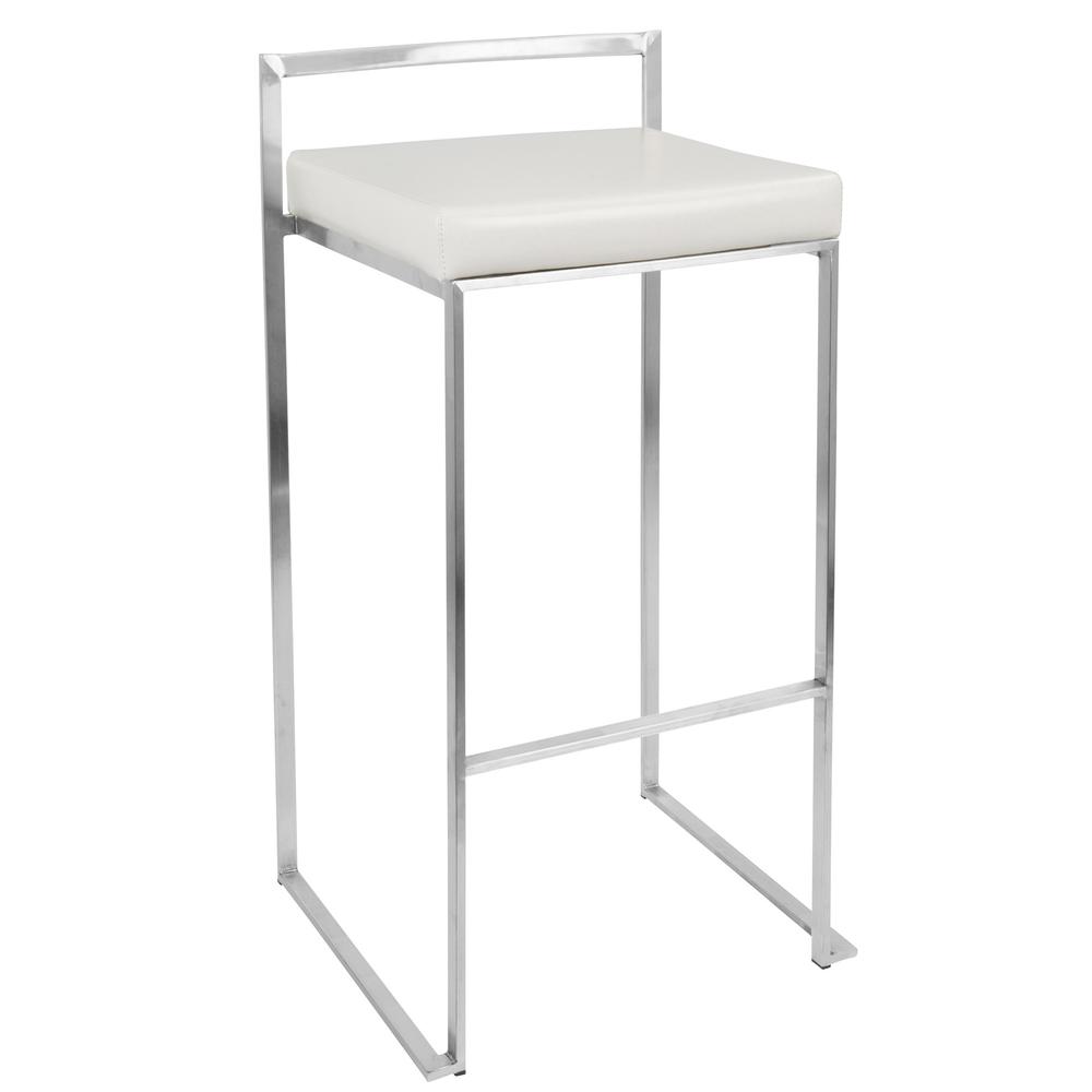 Fuji Contemporary Stackable Barstool with White Faux Leather - Set of 2. Picture 2