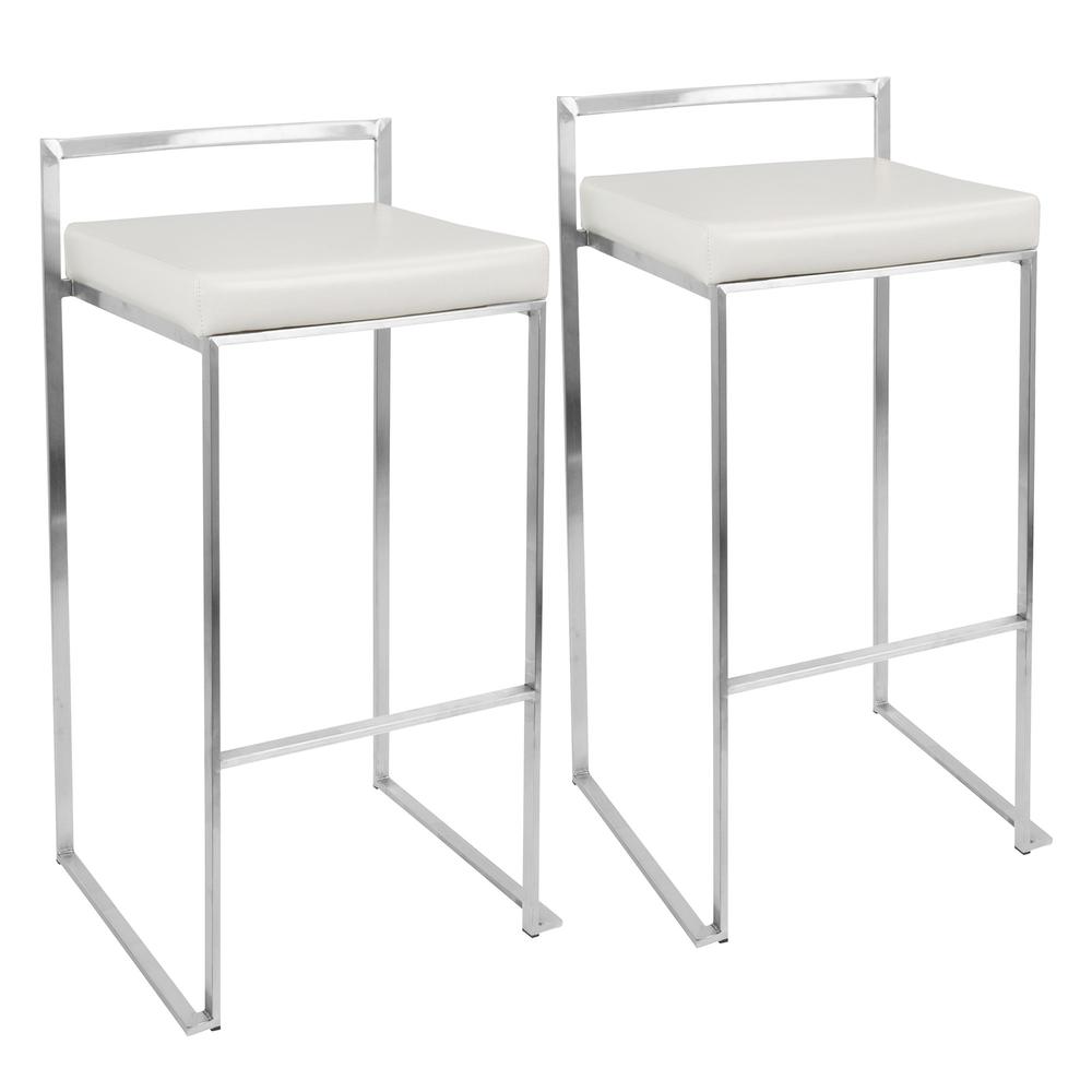 Fuji Contemporary Stackable Barstool with White Faux Leather - Set of 2. Picture 1