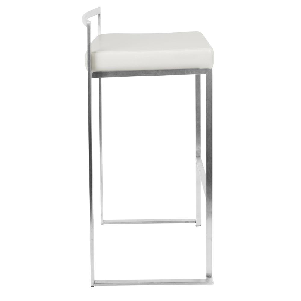 Fuji Contemporary Stackable Barstool with White Faux Leather - Set of 2. Picture 3
